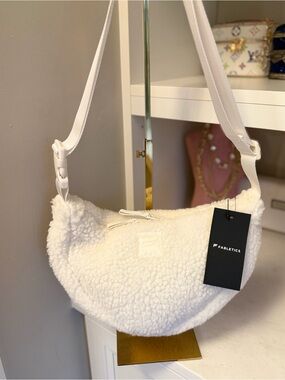 Fabletics Cream Sherpa Crescent Crossbody Bag NWT